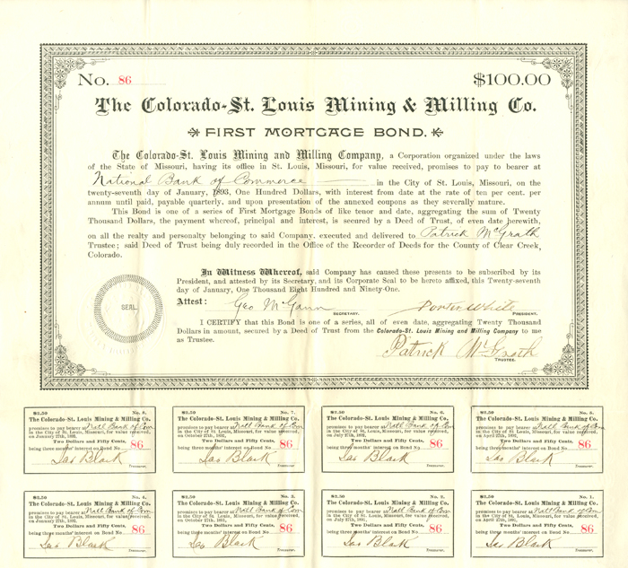 Colorado-St. Louis Mining and Milling Co. - $100.00 - Bond